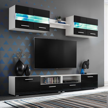 Set Parete Attrezzata Porta Tv Con Luci Led 5 Pz Lucido