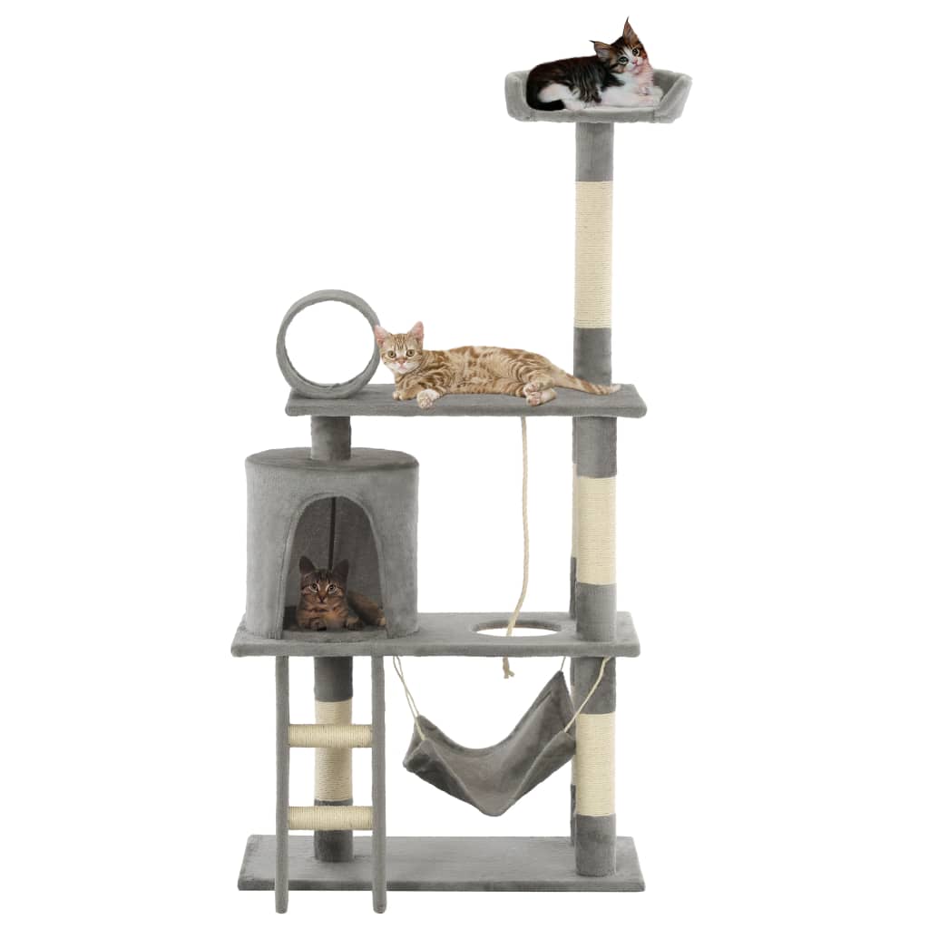 Albero Per Gatti E Tiragraffi Sisal 140 Cm Zampe Stampate Beige