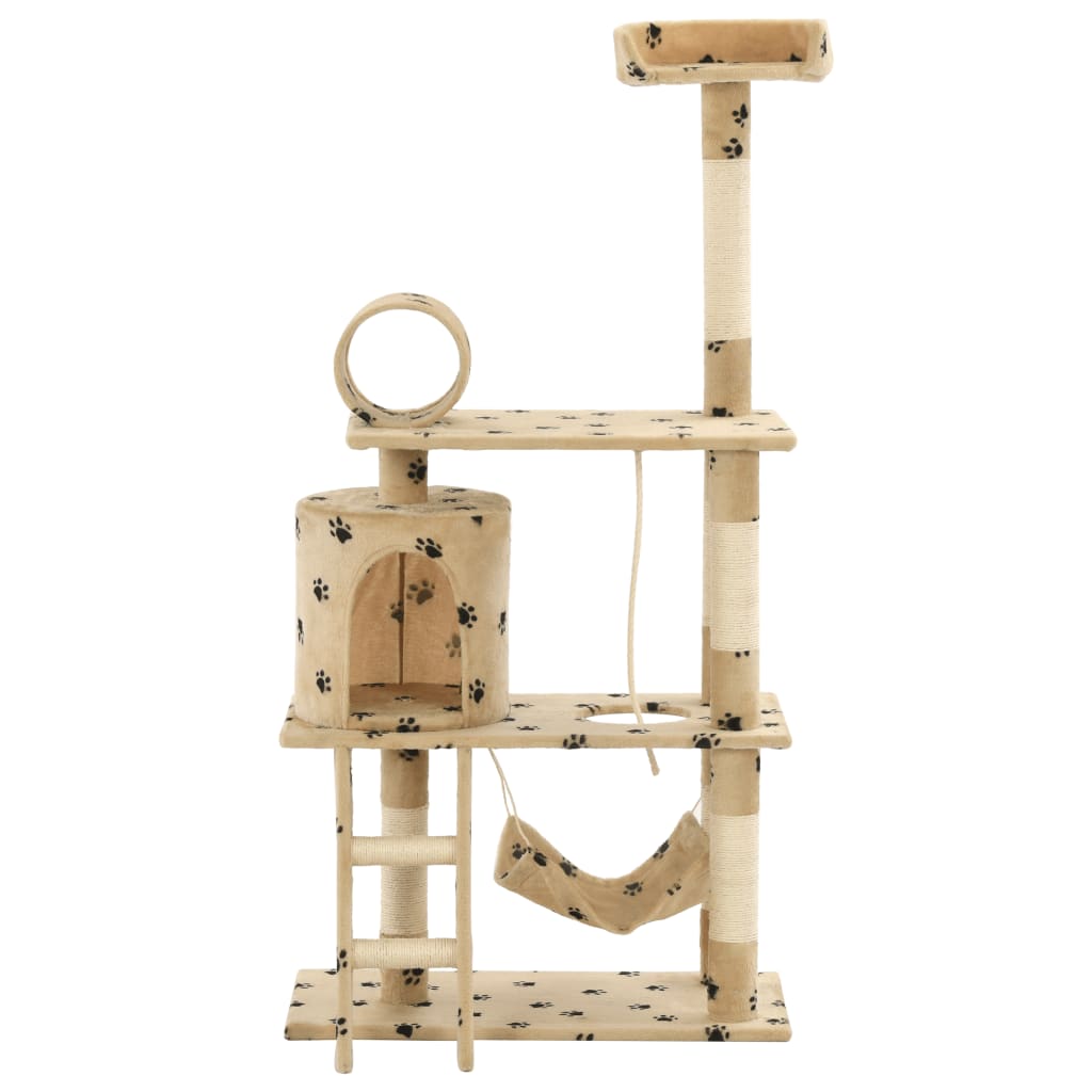 Albero Per Gatti E Tiragraffi Sisal 140 Cm Zampe Stampate Beige