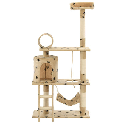 Albero Per Gatti E Tiragraffi Sisal 140 Cm Zampe Stampate Beige