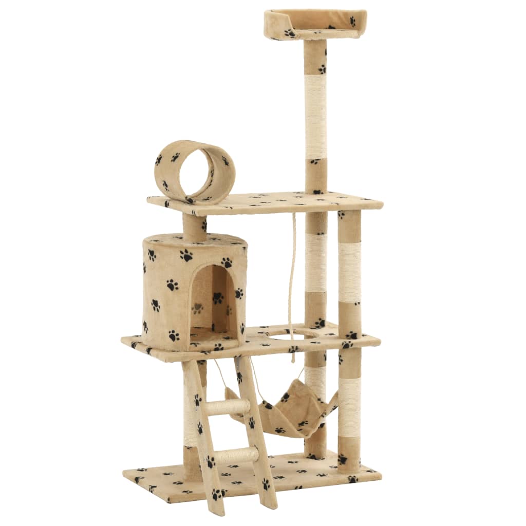 Albero Per Gatti E Tiragraffi Sisal 140 Cm Zampe Stampate Beige