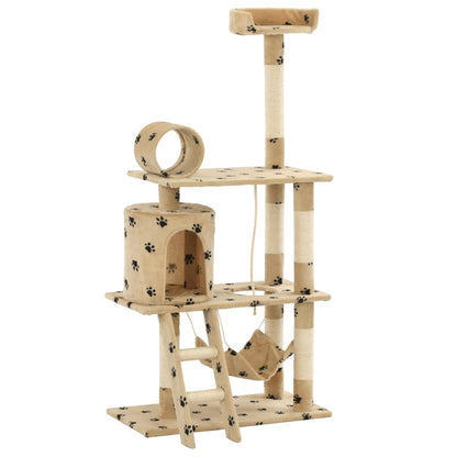 Albero Per Gatti E Tiragraffi Sisal 140 Cm Zampe Stampate Beige