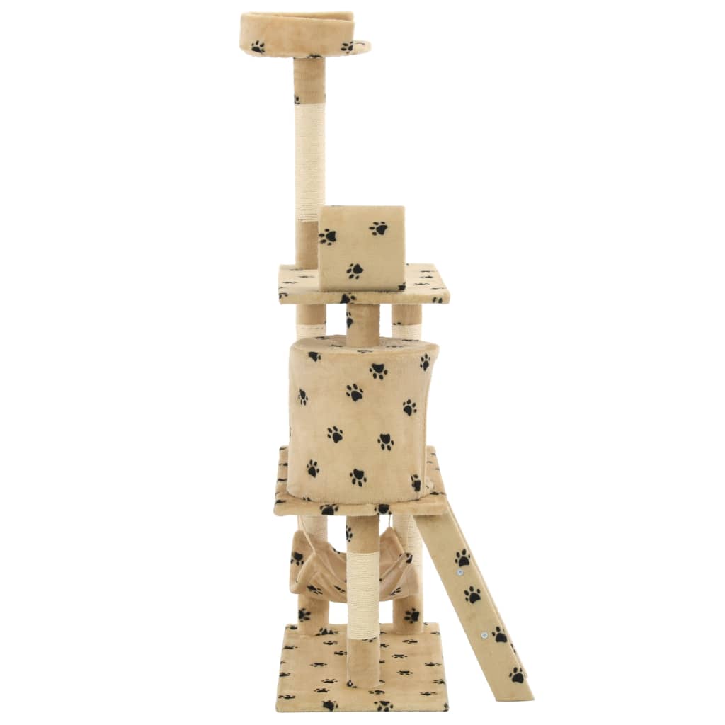Albero Per Gatti E Tiragraffi Sisal 140 Cm Zampe Stampate Beige