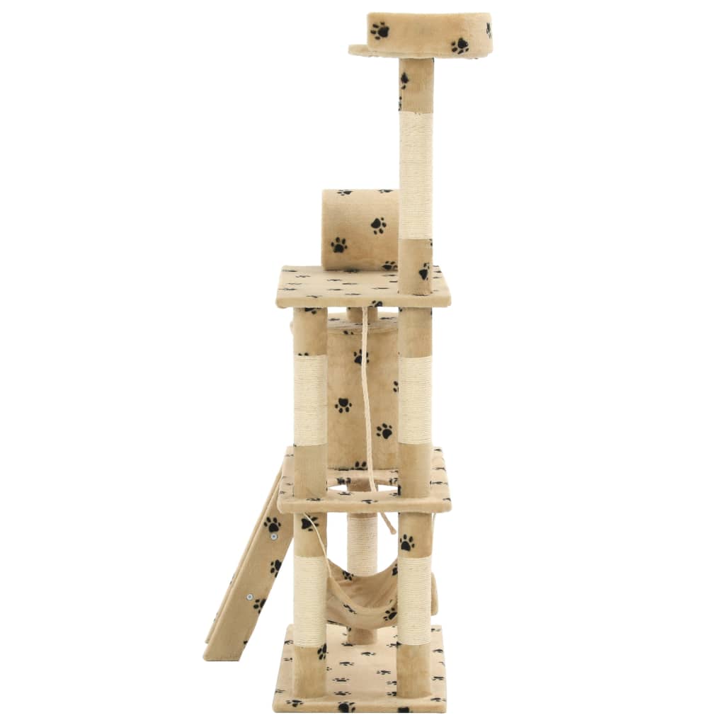 Albero Per Gatti E Tiragraffi Sisal 140 Cm Zampe Stampate Beige