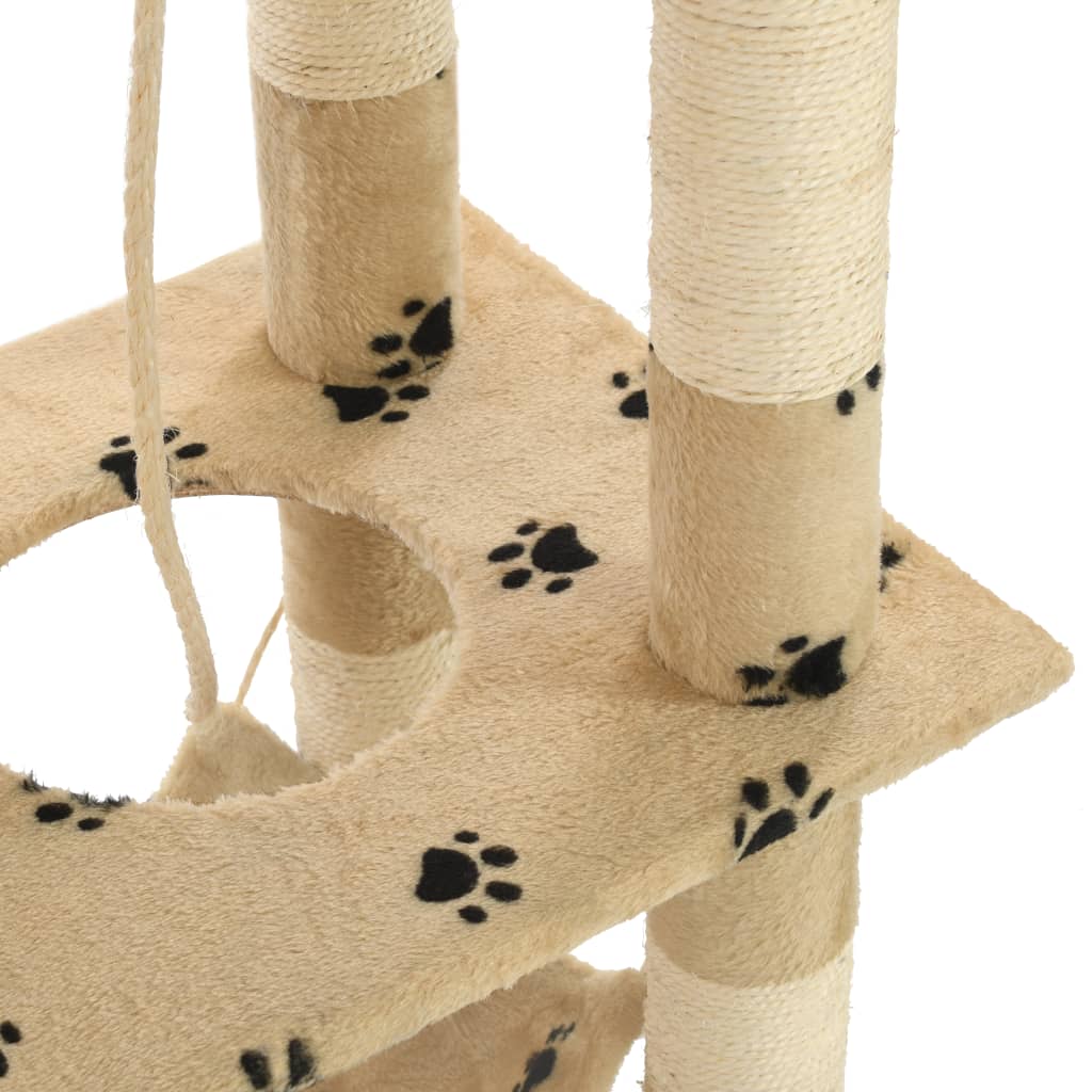 Albero Per Gatti E Tiragraffi Sisal 140 Cm Zampe Stampate Beige