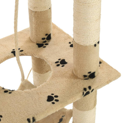 Albero Per Gatti E Tiragraffi Sisal 140 Cm Zampe Stampate Beige