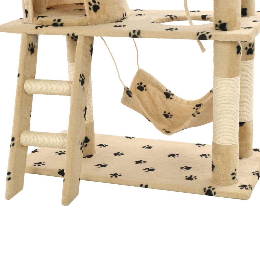 Albero Per Gatti E Tiragraffi Sisal 140 Cm Zampe Stampate Beige