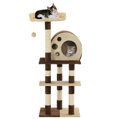 Albero Per Gatti Con Tiragraffi In Sisal 127 Cm Beige E Marrone