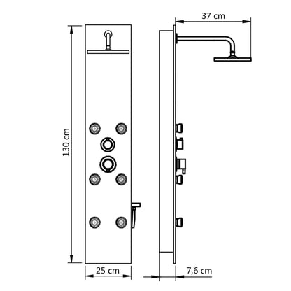 Pannello Doccia In Vetro 25X44,6X130 Cm