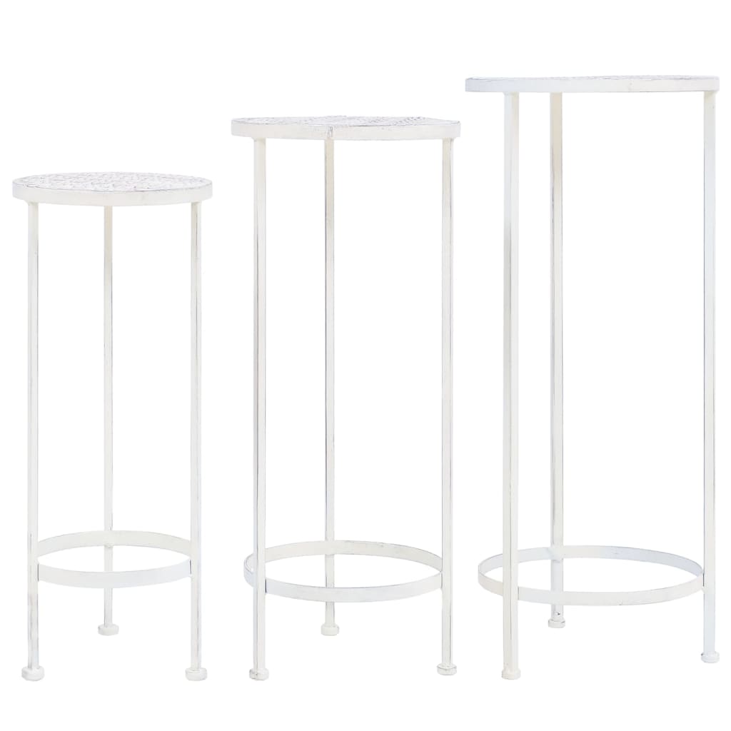Set Piedistalli Per Piante 3 Pz Vintage Effetto Bianco Anticato Rovere Fumo