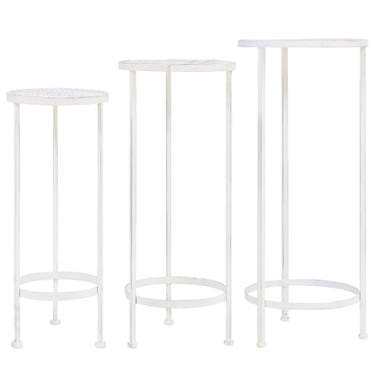 Set Piedistalli Per Piante 3 Pz Vintage Effetto Bianco Anticato Rovere Fumo