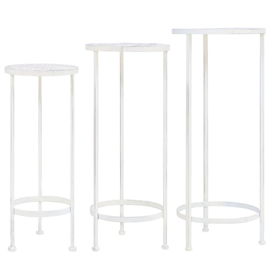 Set Piedistalli Per Piante 3 Pz Vintage Effetto Bianco Anticato Rovere Fumo