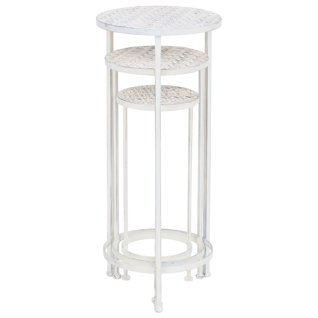 Set Piedistalli Per Piante 3 Pz Vintage Effetto Bianco Anticato Rovere Fumo