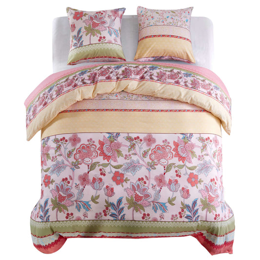 Set Copripiumino Floreale/Rosa Rigato 200X220/80X80 Cm Blu Reale