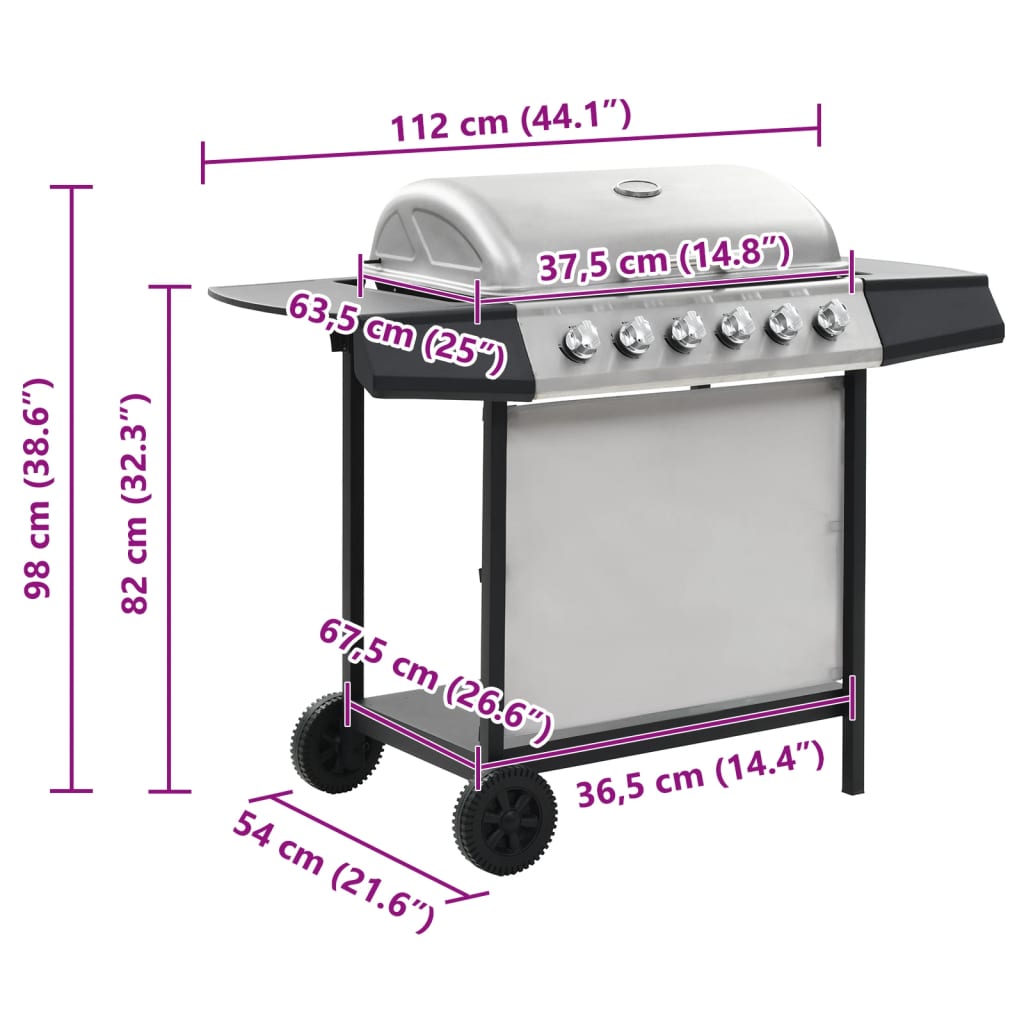 Barbecue Griglia A Gas 6 Fornelli Acciaio Inossidabile Argento