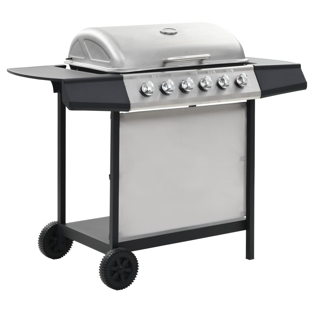 Barbecue Griglia A Gas 6 Fornelli Acciaio Inossidabile Argento