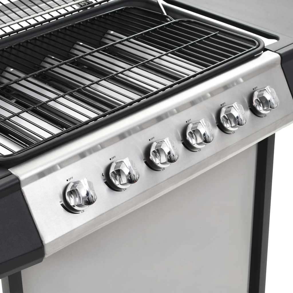 Barbecue Griglia A Gas 6 Fornelli Acciaio Inossidabile Argento