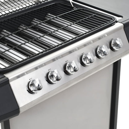 Barbecue Griglia A Gas 6 Fornelli Acciaio Inossidabile Argento