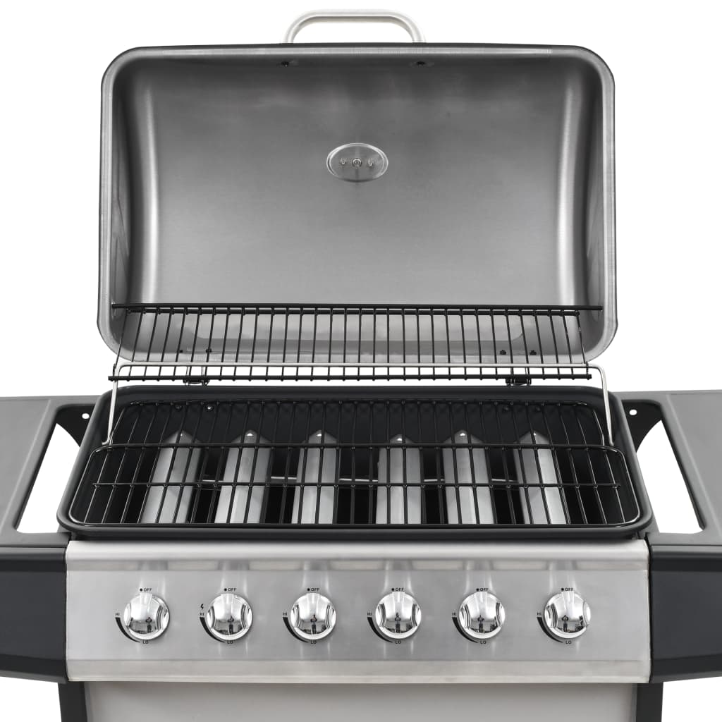 Barbecue Griglia A Gas 6 Fornelli Acciaio Inossidabile Argento