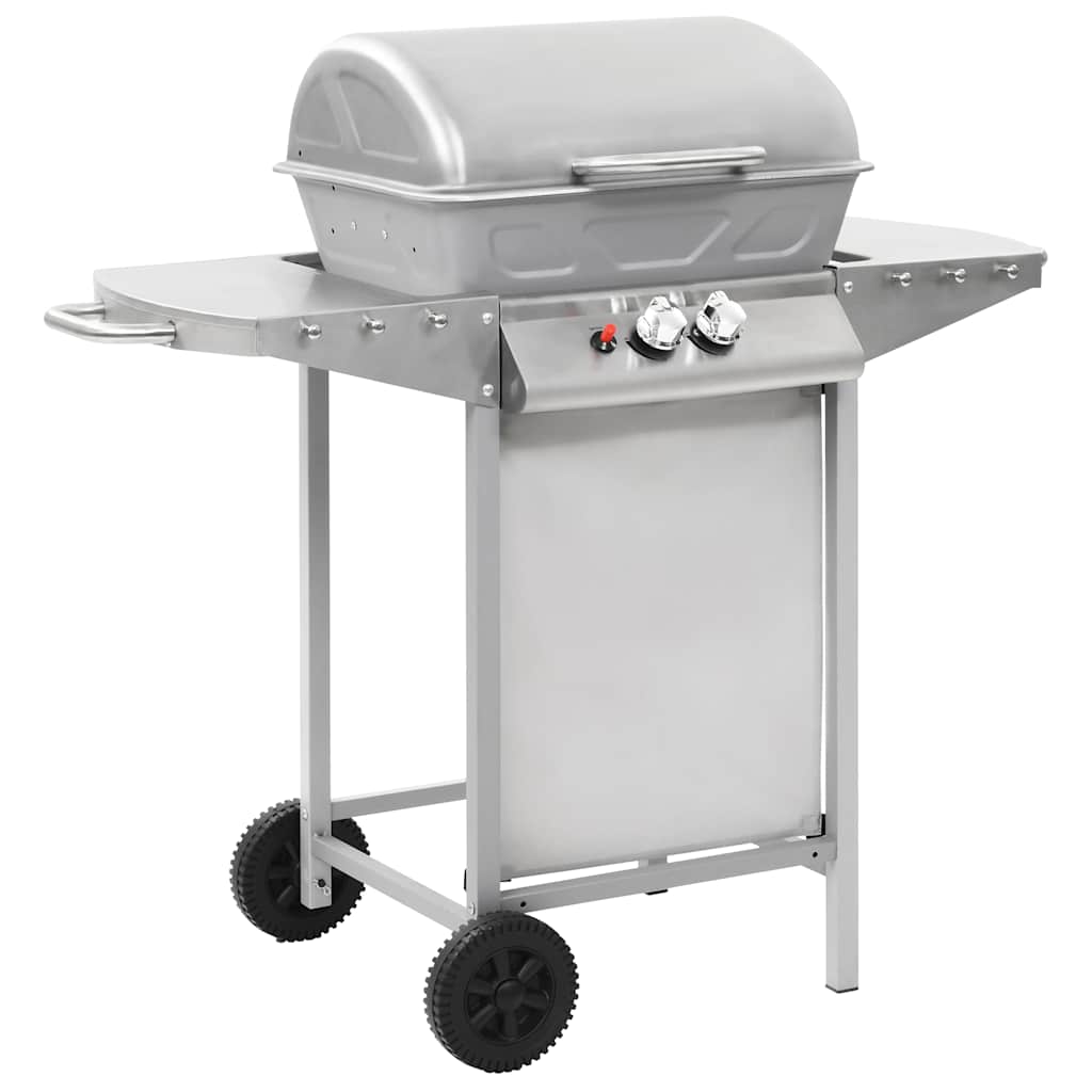 Barbecue A Gas Con Griglia 2 Fornelli Argento Acciaio Inox