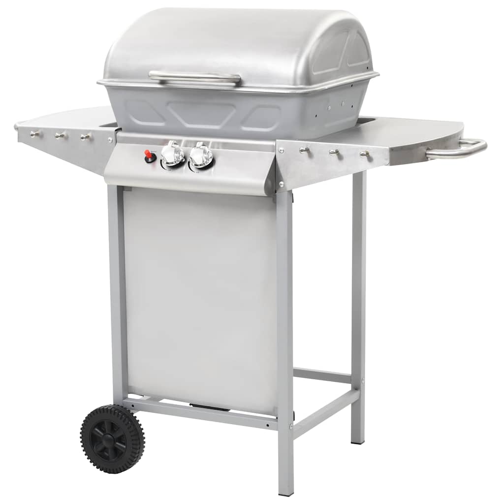 Barbecue A Gas Con Griglia 2 Fornelli Argento Acciaio Inox