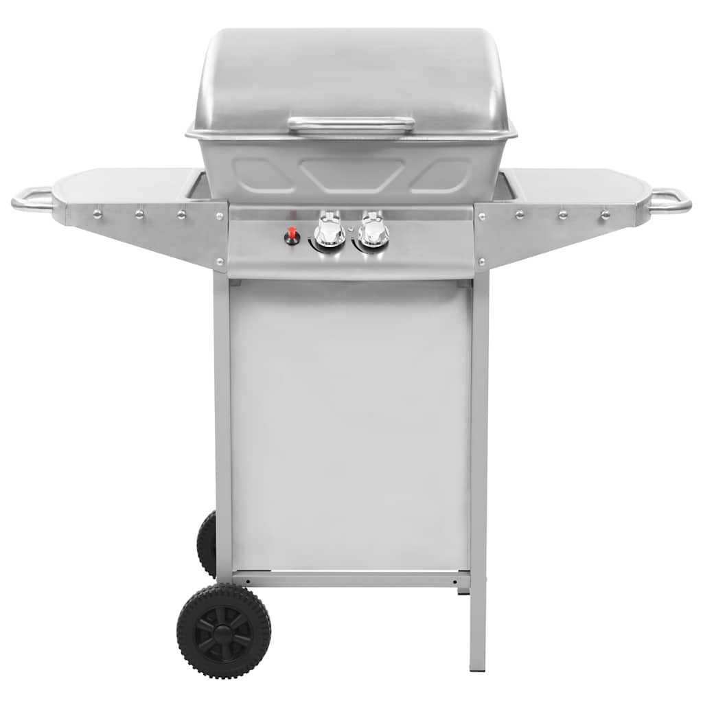 Barbecue A Gas Con Griglia 2 Fornelli Argento Acciaio Inox