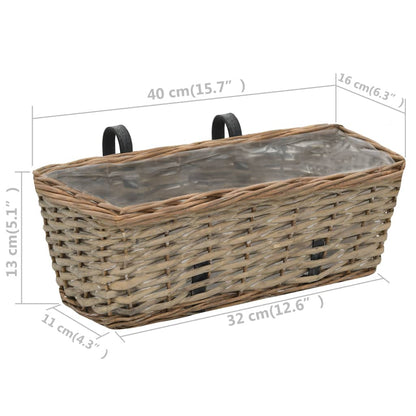 Fioriere Da Balcone 2 Pz In Vimini Con Rivestimento In Pe 40 Cm