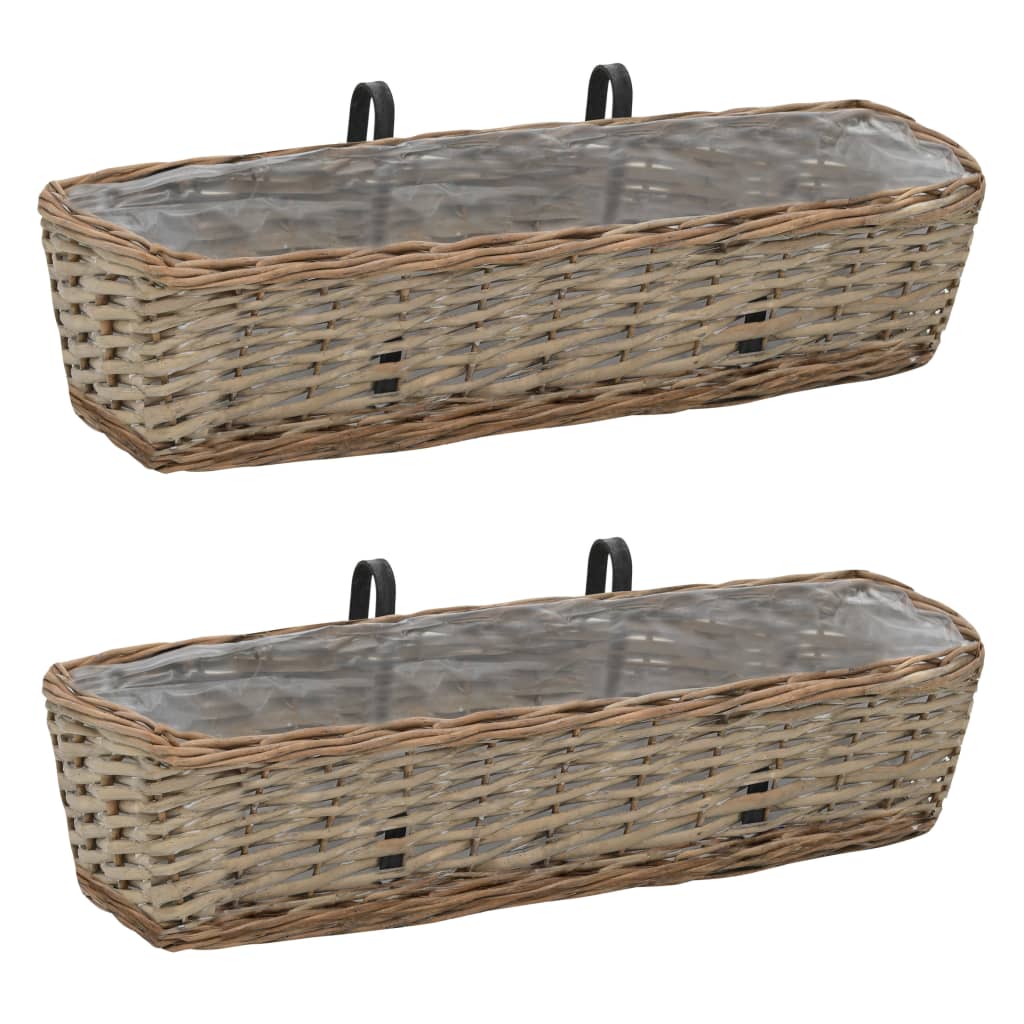 Fioriere Da Balcone 2 Pz In Vimini Con Rivestimento In Pe 40 Cm