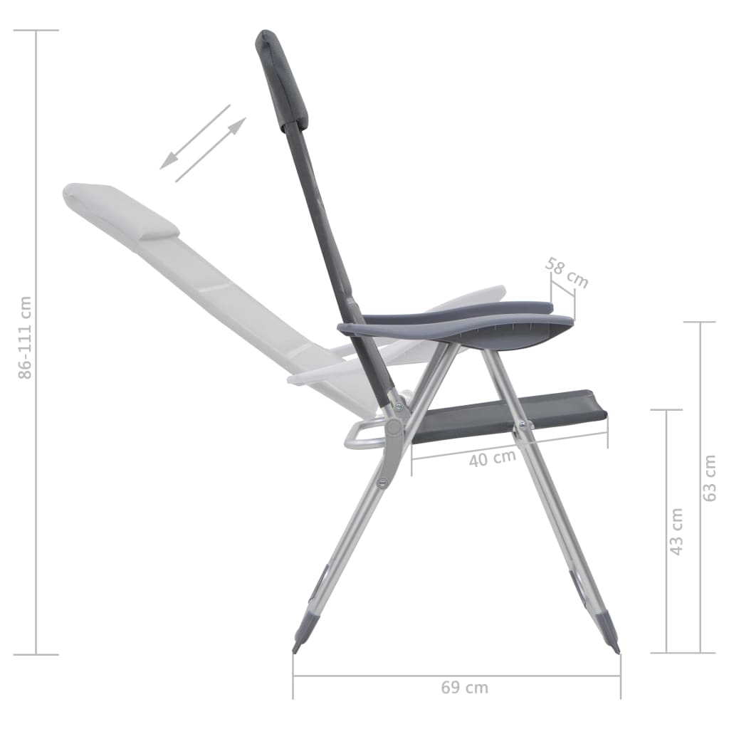 Sedie Da Campeggio 2 Pz In Alluminio 58X69X111 Cm