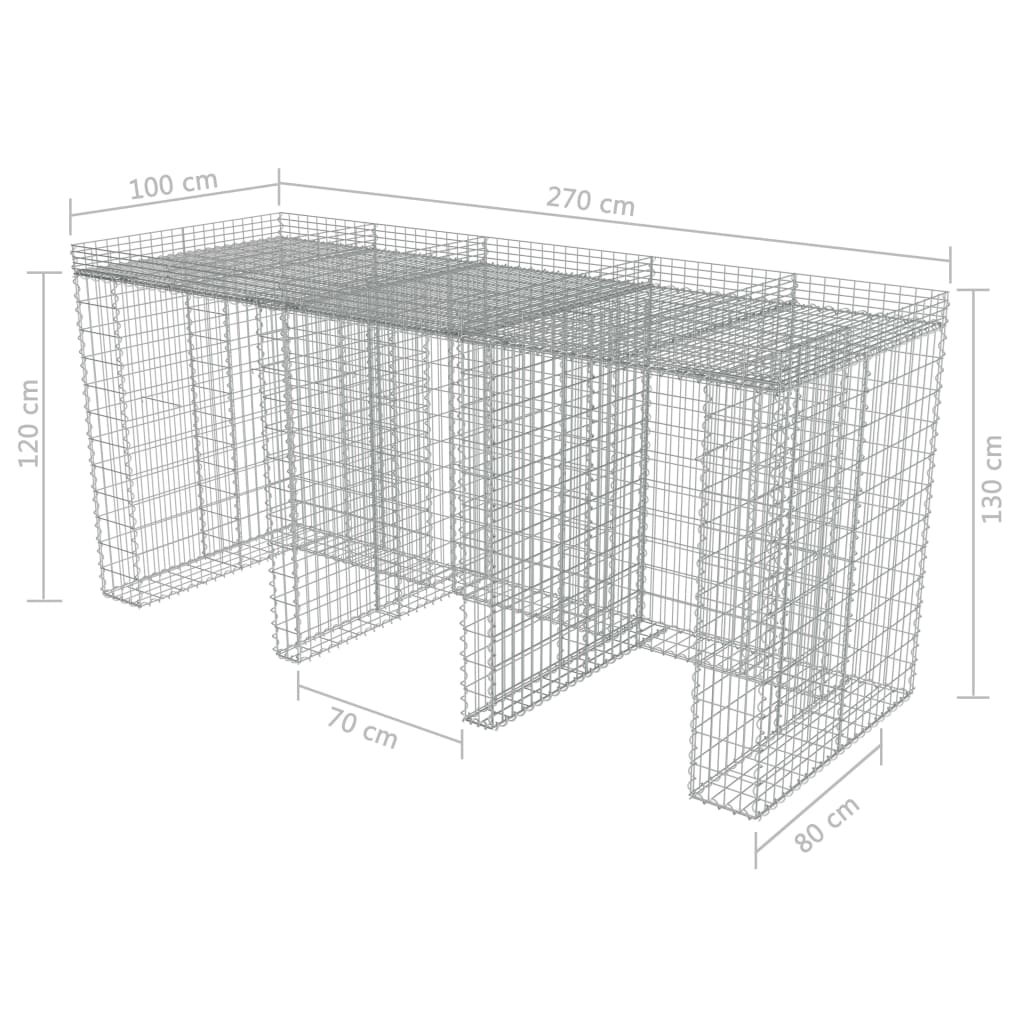Gabbione Per Bidoni In Acciaio Zincato 270X100X130 Cm