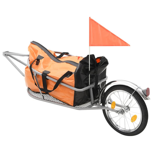 Rimorchio Portabagagli Per Bici Con Borsa Arancione E Nero