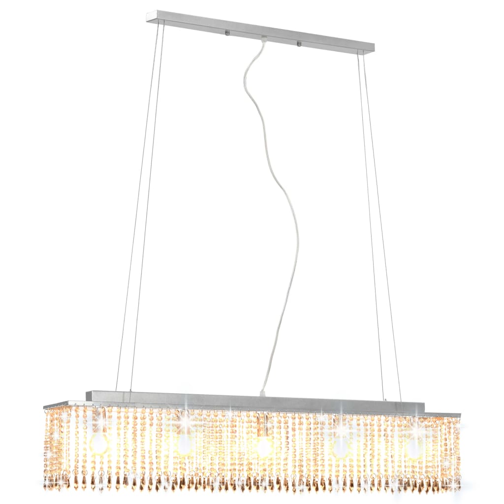 Lampadario Con Perle Di Cristallo Argento 104 Cm E14