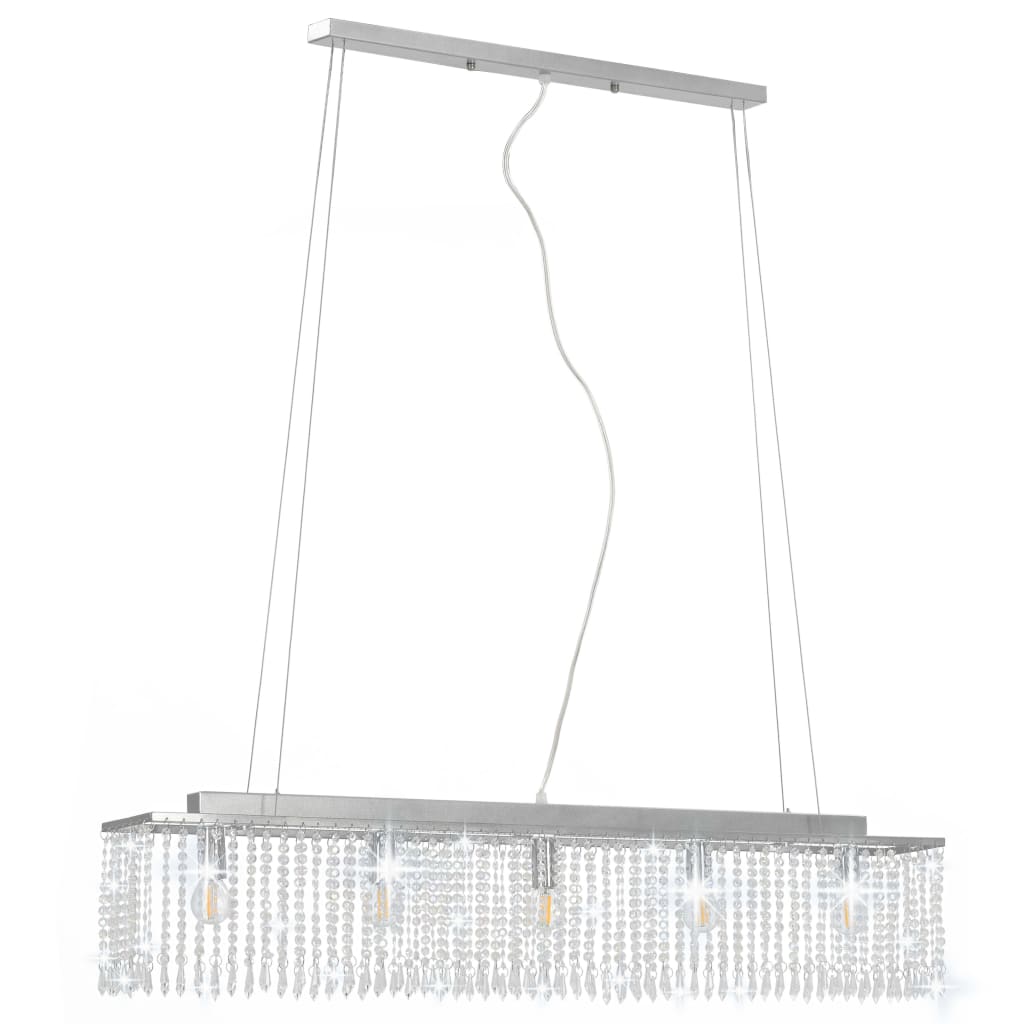 Lampadario Con Perle Di Cristallo Argento 104 Cm E14