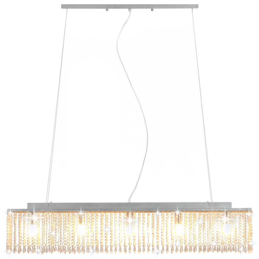 Lampadario Con Perle Di Cristallo Argento 104 Cm E14