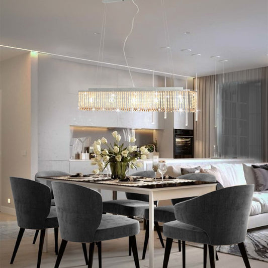 Lampadario Con Perle Di Cristallo Argento 104 Cm E14