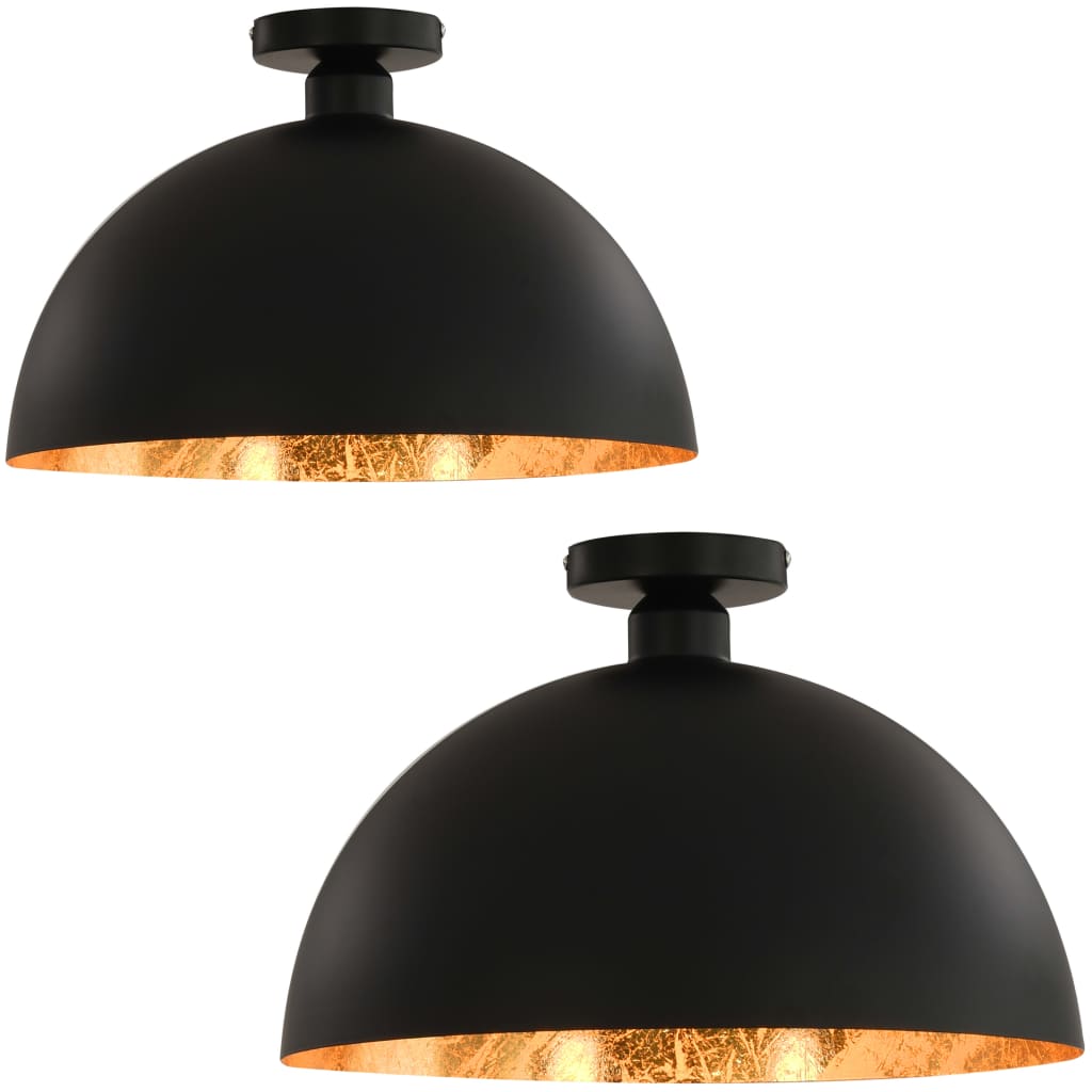 Lampadari 2 Pz Nero E Oro Semi-Sferici E27