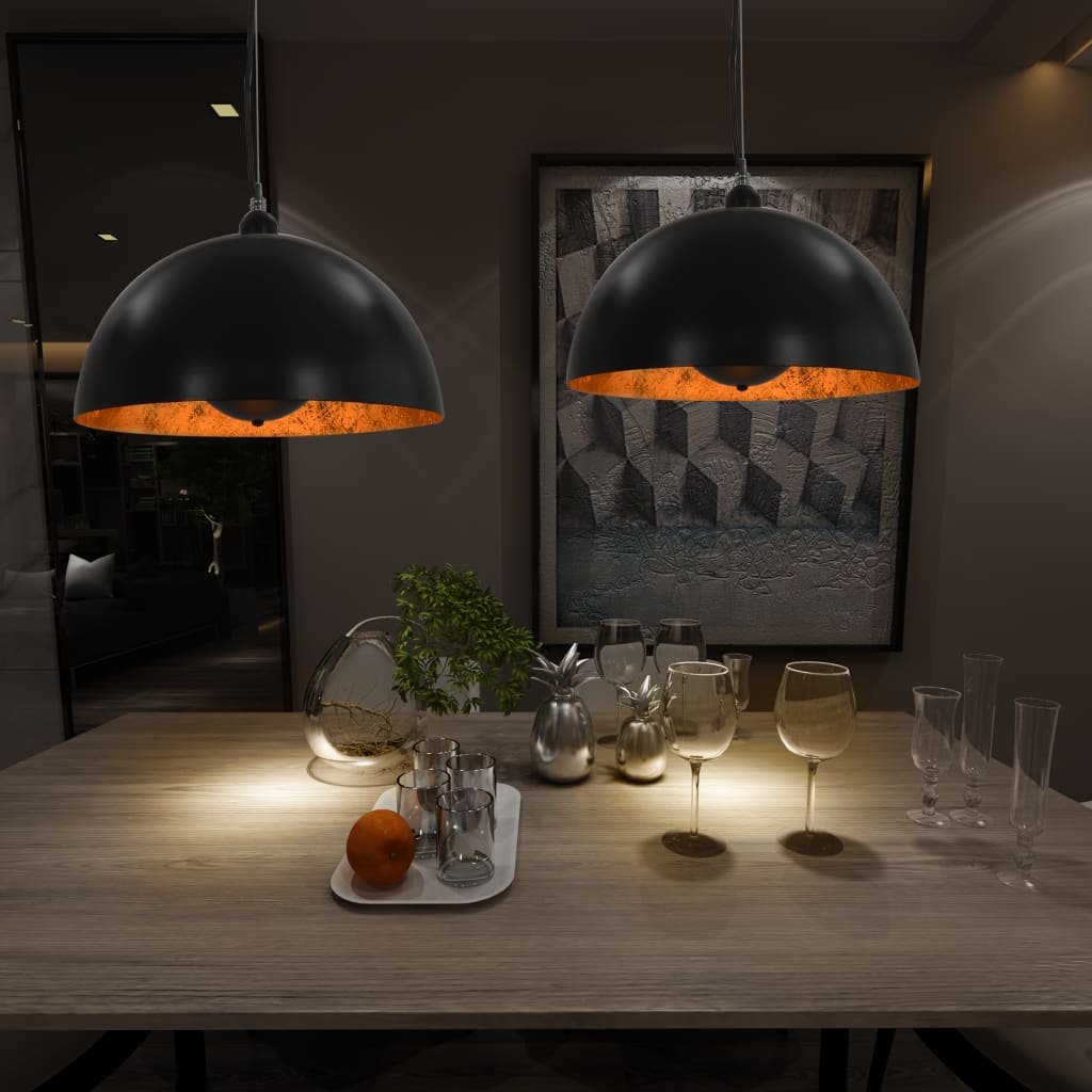 Lampadari 2 Pz Nero E Oro Semi-Sferici E27