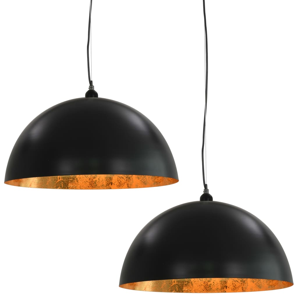 Lampadari 2 Pz Nero E Oro Semi-Sferici E27