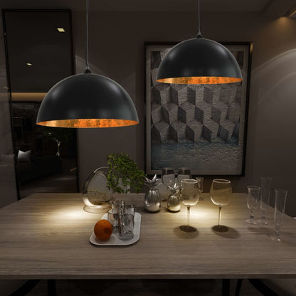 Lampadari 2 Pz Nero E Oro Semi-Sferici E27