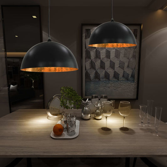 Lampadari 2 Pz Nero E Oro Semi-Sferici E27