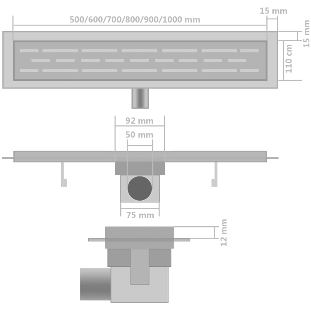 Scarico Doccia Lineare 2 Pz Design Bolle 730X140Mm Acciaio Inox
