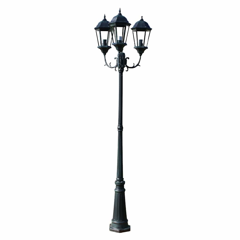 Lampione Da Giardino 3 Bracci 230 Cm Verde Scuro/Nero Aluminio