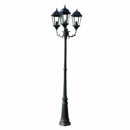 Lampione Da Giardino 3 Bracci 230 Cm Verde Scuro/Nero Aluminio