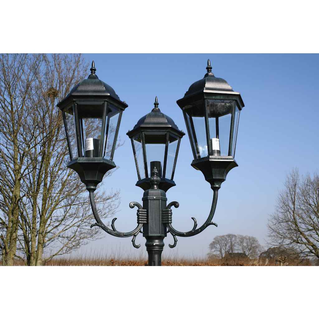 Lampione Da Giardino 3 Bracci 230 Cm Verde Scuro/Nero Aluminio