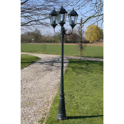 Lampione Da Giardino 3 Bracci 230 Cm Verde Scuro/Nero Aluminio