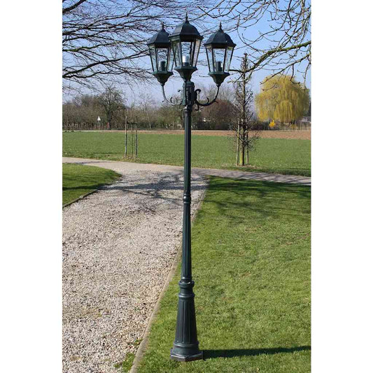 Lampione Da Giardino 3 Bracci 230 Cm Verde Scuro/Nero Aluminio