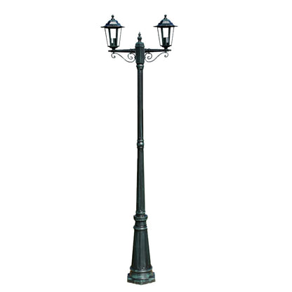 Lampione Da Giardino 2 Bracci 215 Cm Verde Scuro/Nero Alluminio Grigio Chiaro