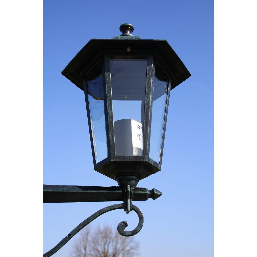 Lampione Da Giardino 2 Bracci 215 Cm Verde Scuro/Nero Alluminio Grigio Chiaro