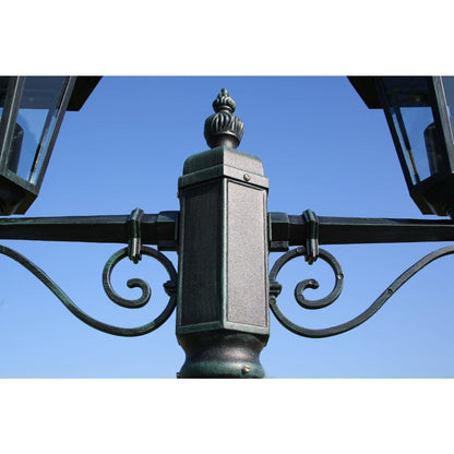 Lampione Da Giardino 2 Bracci 215 Cm Verde Scuro/Nero Alluminio Grigio Chiaro