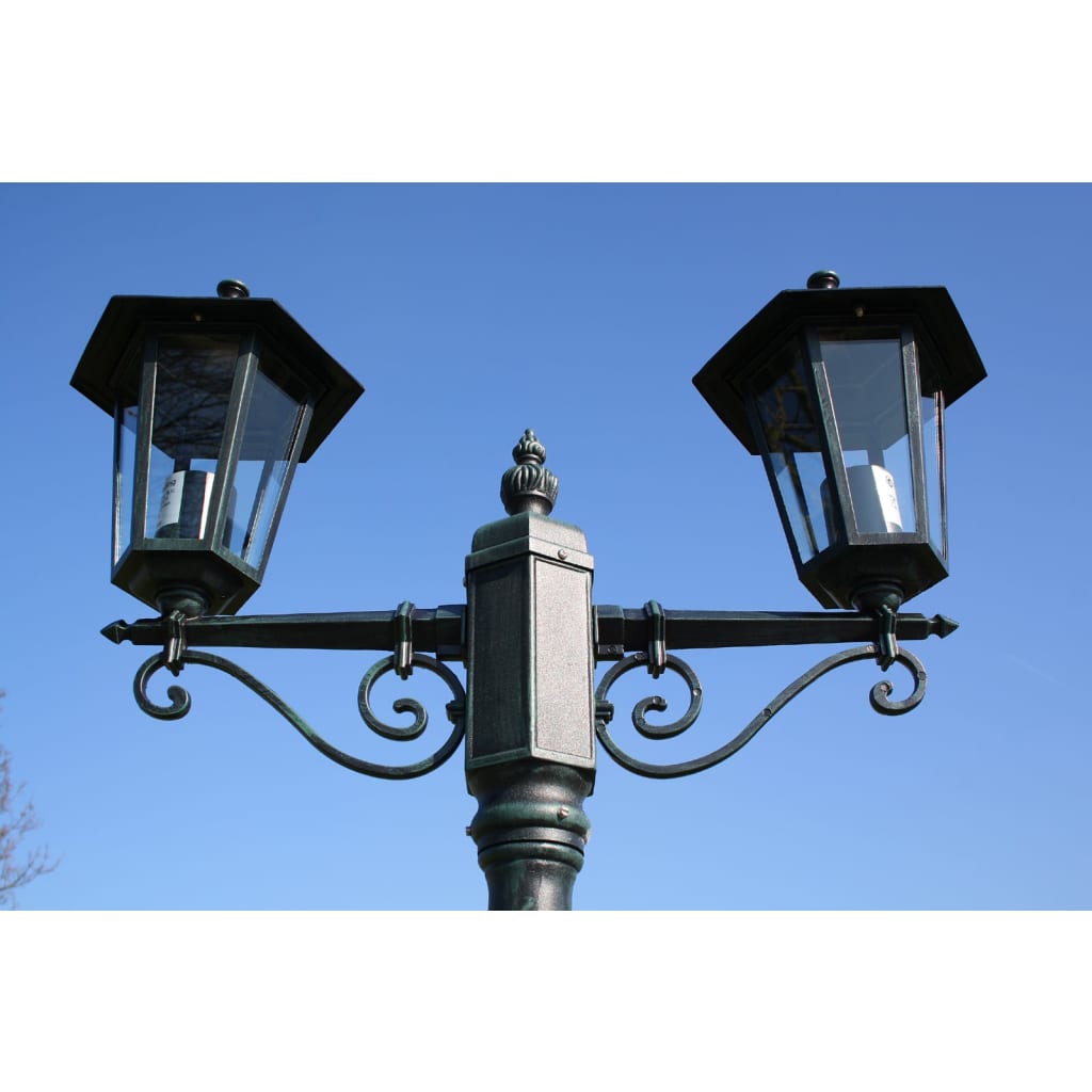 Lampione Da Giardino 2 Bracci 215 Cm Verde Scuro/Nero Alluminio Grigio Chiaro